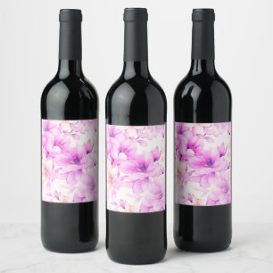 Etiqueta Para Botella De Vino Flores rosadas delicadas acuarela
