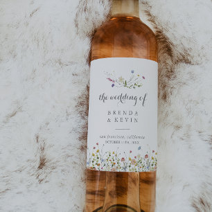 Etiqueta Para Botella De Vino Flores salvajes de colores Boda Vino
