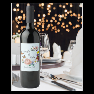 Etiqueta Para Botella De Vino Flores salvajes Flores Azules Florales