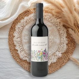 Etiqueta Para Botella De Vino Flores Silvestres Acuarela Crema Propuesta Dama de
