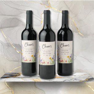 Etiqueta Para Botella De Vino Flores silvestres coloridas Boda elegante de Cheer