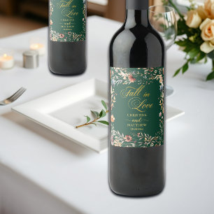 Etiqueta Para Botella De Vino Flores silvestres Gold 'Enamorarse' Boda elegante