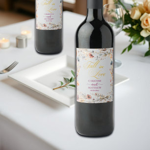 Etiqueta Para Botella De Vino Flores silvestres Gold 'Enamorarse' Boda elegante