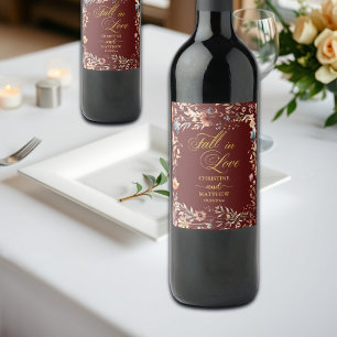 Etiqueta Para Botella De Vino Flores silvestres Gold 'Enamorarse' Boda elegante