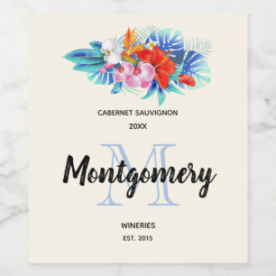 Etiqueta Para Botella De Vino Flores Tropicales Exóticas Elaboración de Vino