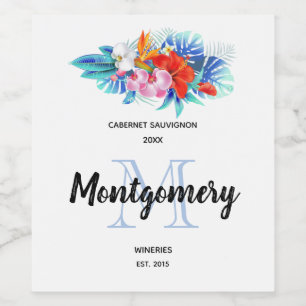 Etiqueta Para Botella De Vino Flores tropicales exóticas que producen vino
