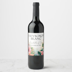 Etiqueta Para Botella De Vino Flores Tropicales Hawaianas Boda Colorida