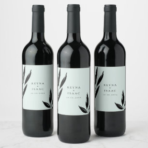 Etiqueta Para Botella De Vino Folaje Oscuro Moderno Menta Personalizado