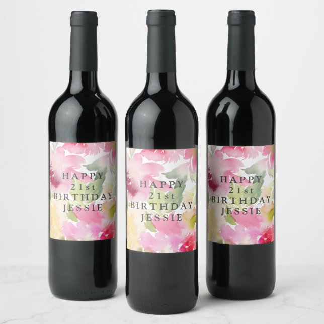 Etiqueta Para Botella De Vino Foliage rosa personalizado (Botellas)