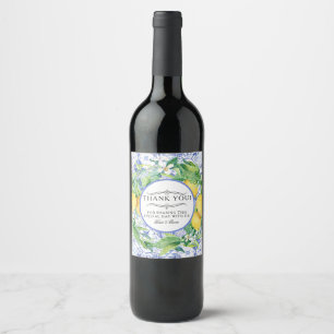 Etiqueta Para Botella De Vino Foliage Rústico Floral de limón Boda blanco azul