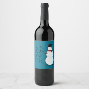 Etiqueta Para Botella De Vino Fondo Azul Con Snowman