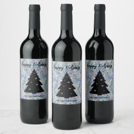 Etiqueta Para Botella De Vino Fondo de Piedra Óptica Holográfica Felices Fiestas