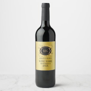 Etiqueta Para Botella De Vino Fondo dorado con marco dorado y negro