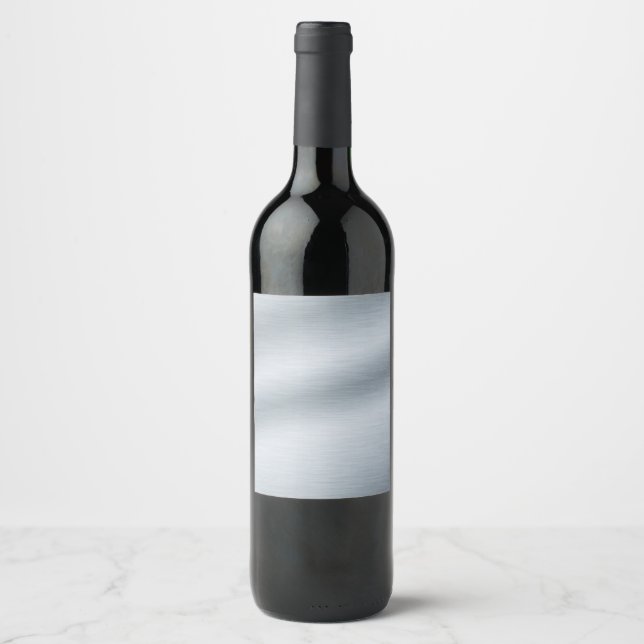 Etiqueta Para Botella De Vino Fondo Metalizado Faux Elegant De Plata Cepillado (Anverso)