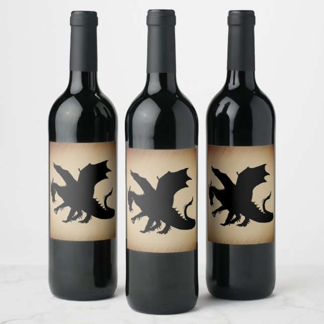 Etiqueta Para Botella De Vino Fondo Rústico del Dragón Negro (Botellas)