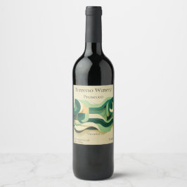 Etiqueta Para Botella De Vino Formas curvas verdes y beige
