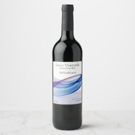 Etiqueta Para Botella De Vino Formas fluidas azules y moradas