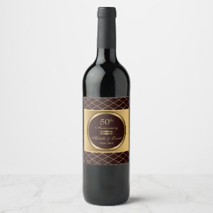 Etiqueta Para Botella De Vino Formas Geométricas Oro Y Marrón - 50 Aniversario