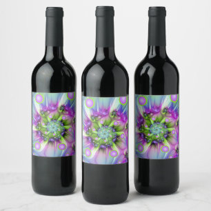 Etiqueta Para Botella De Vino Formas redondeadas en espiral coloridas Resumen de