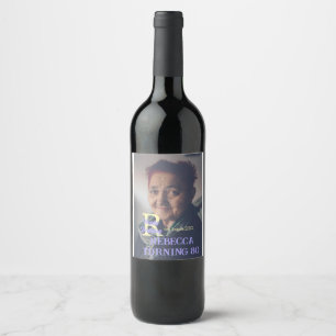 Etiqueta Para Botella De Vino Foto 80 cumpleaños agregar nombre fecha púrpura mo