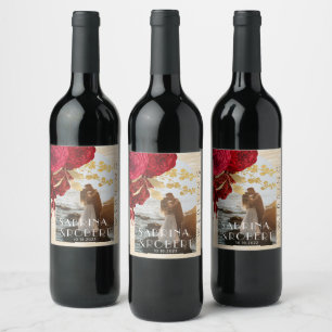 Etiqueta Para Botella De Vino Foto Arch Boda Botánico Floral Borgoña