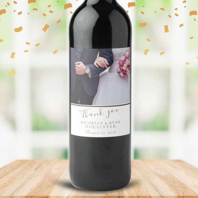 Etiqueta Para Botella De Vino Foto boda Gracias Elegante Personalizable (Subido por el creador)