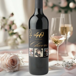 Etiqueta Para Botella De Vino foto cumpleaños 40 negro oro brindis
