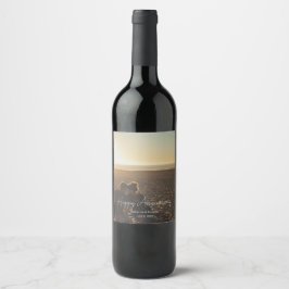 Etiqueta Para Botella De Vino Foto de aniversario personalizada con texto modern