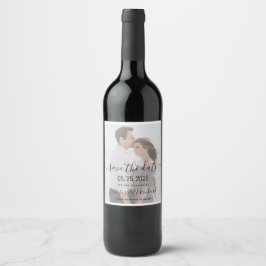 Etiqueta Para Botella De Vino Foto de Anuncio de Boda "Save The Date"