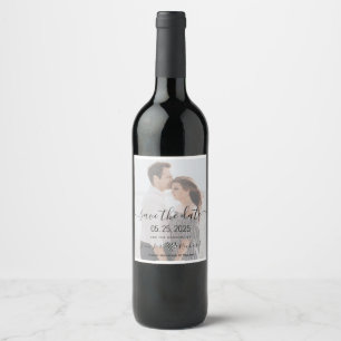 Etiqueta Para Botella De Vino Foto de Anuncio de Boda "Save The Date"
