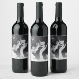 Etiqueta Para Botella De Vino Foto de Boda blanco y negro Minimalista personaliz