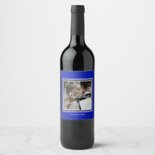 Etiqueta Para Botella De Vino Foto de boda de personalizable azul cobalto