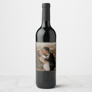 Etiqueta Para Botella De Vino Foto de boda elegante con guión personalizado