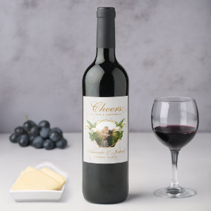 Etiqueta Para Botella De Vino Foto de Boda Floral Geométrico Lirios de Calla Már