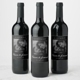 Etiqueta Para Botella De Vino Foto de boda moderna en blanco y negro