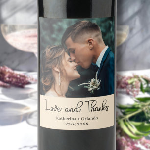Etiqueta Para Botella De Vino Foto de Champán Elegante Boda Amor y Agradecimient