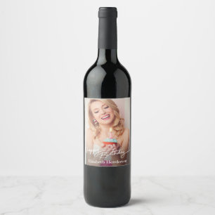 Etiqueta Para Botella De Vino Foto de cumpleaños feliz, simple y moderna