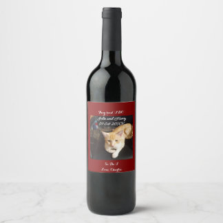 Etiqueta Para Botella De Vino Foto de gato ginger de boda personalizada con text