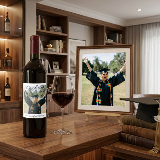Etiqueta Para Botella De Vino Foto de graduación moderna Graduado Vino personali
