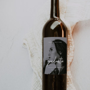 Etiqueta Para Botella De Vino Foto de graduación personalizada en negro y blanco