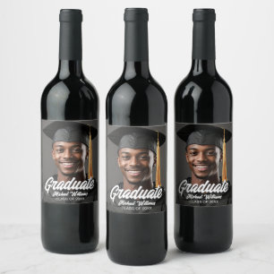 Etiqueta Para Botella De Vino Foto de graduado con fiesta de graduación de letra