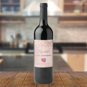 Etiqueta Para Botella De Vino Foto de Instagram del rosa del partido de cumpleañ