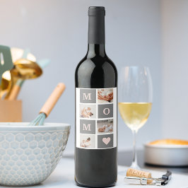 Etiqueta Para Botella De Vino Foto de la mejor mamá de color rosa y gris