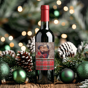 Etiqueta Para Botella De Vino Foto de Navidad rústica a cuadros rojos y verdes