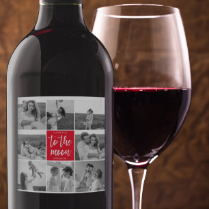 Etiqueta Para Botella De Vino Foto De Pareja Collage Moderna Y Cita De La Luna