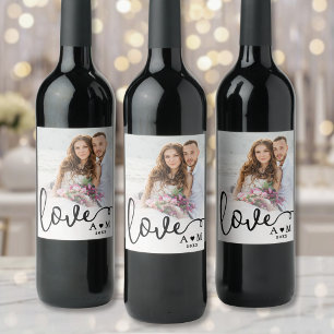 Etiqueta Para Botella De Vino Foto de pareja con letra elegante de amor