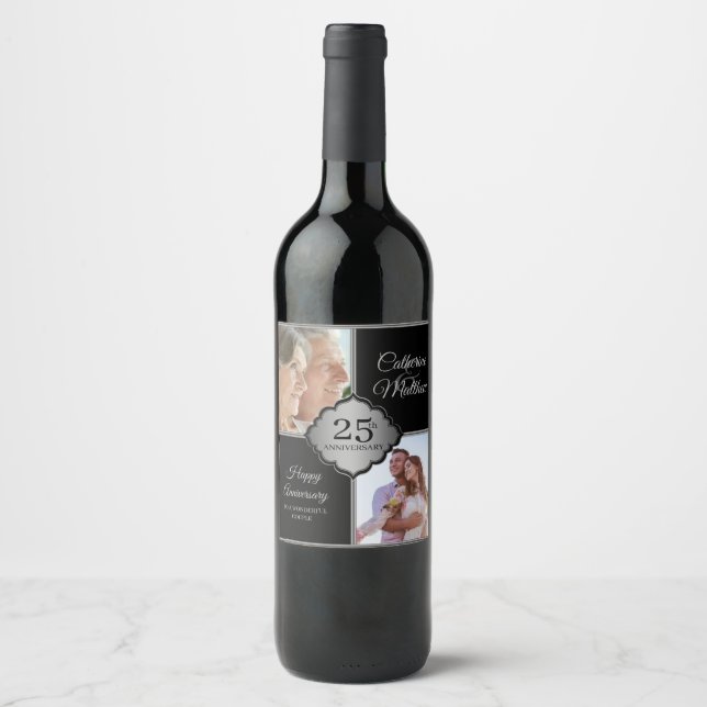 Etiqueta Para Botella De Vino Foto de personalizado Etiqueta de vino en el 25º a (Anverso)