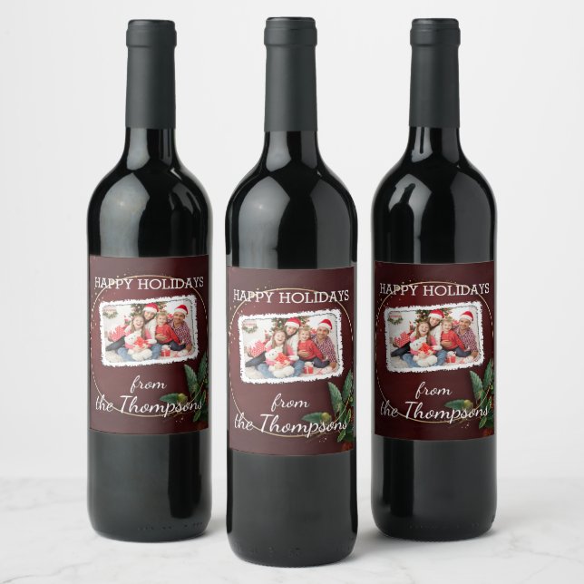 Etiqueta Para Botella De Vino Foto De personalizado Sobre El Patrón Faux Gold Co (Botellas)