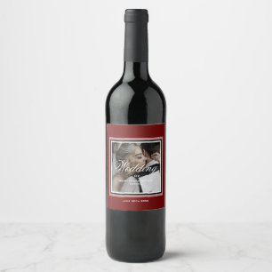 Etiqueta Para Botella De Vino Foto del boda de personalizable rojo de Borgoña