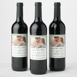 Etiqueta Para Botella De Vino Foto moderna de Boda verde sabio salva la fecha